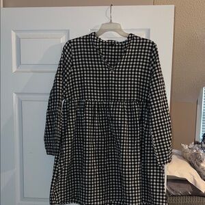 Elegant Black and White Checkered Mini Dress